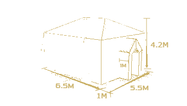 Picture of a 3D sketch of the VIRES inflatable nightclub in golden color.